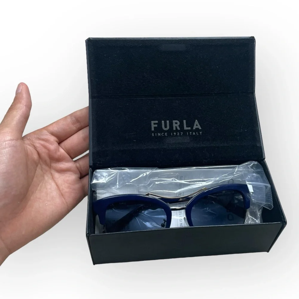 Furla Women's Sunglasses SFU138 Blue Gray Fashion Cat Eye Brand new with Case